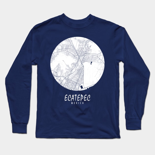 Ecatepec, Mexico City Map - Full Moon Long Sleeve T-Shirt by deMAP Studio